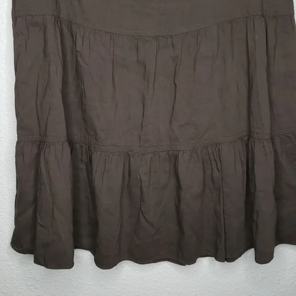 Theory Ellen Linen Blend Tiered Midi Dress Size 4 Brown Neutral Flowy Beachy - Picture 4 of 16